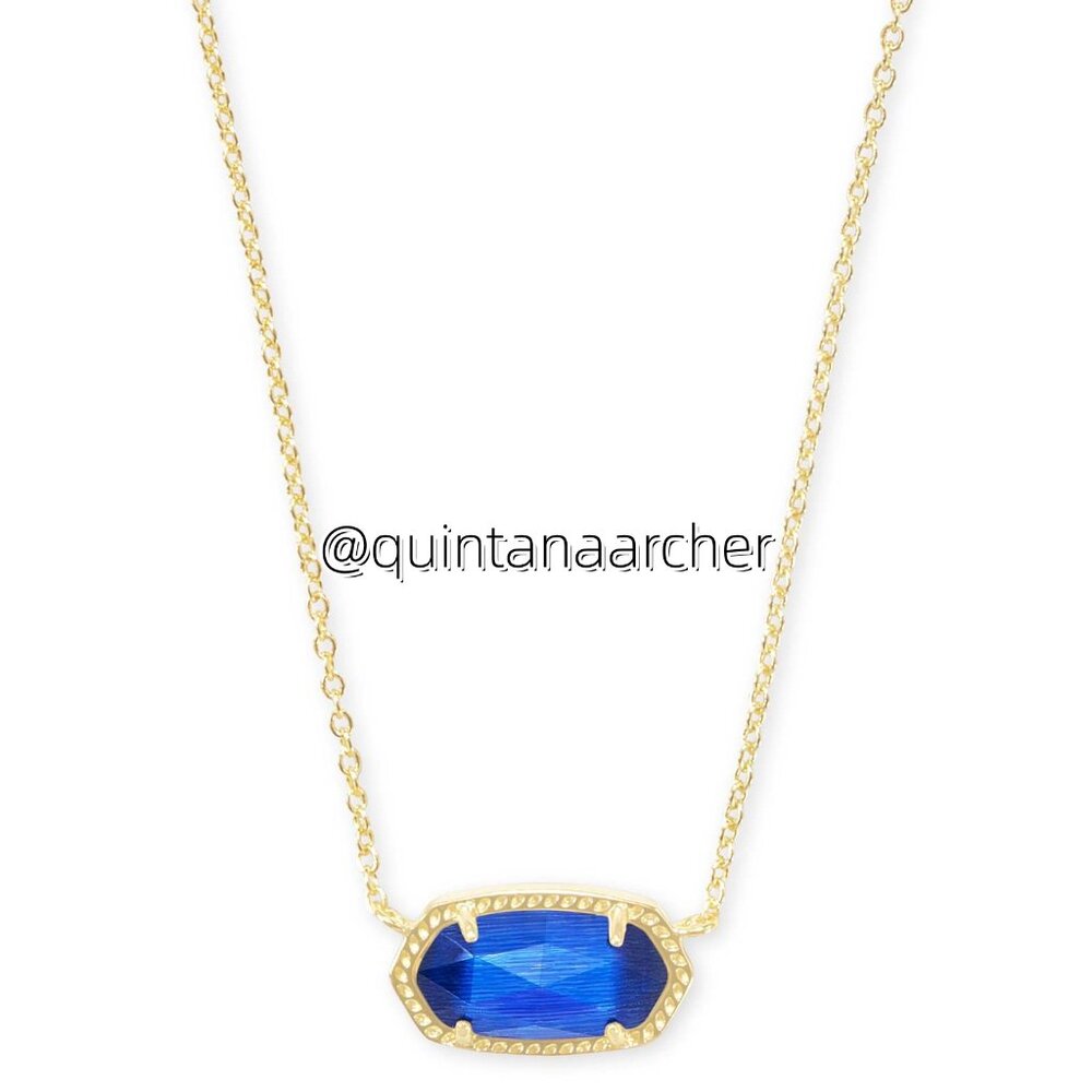 Elisa Gold Pendant Necklace in Cobalt Cat's Eye